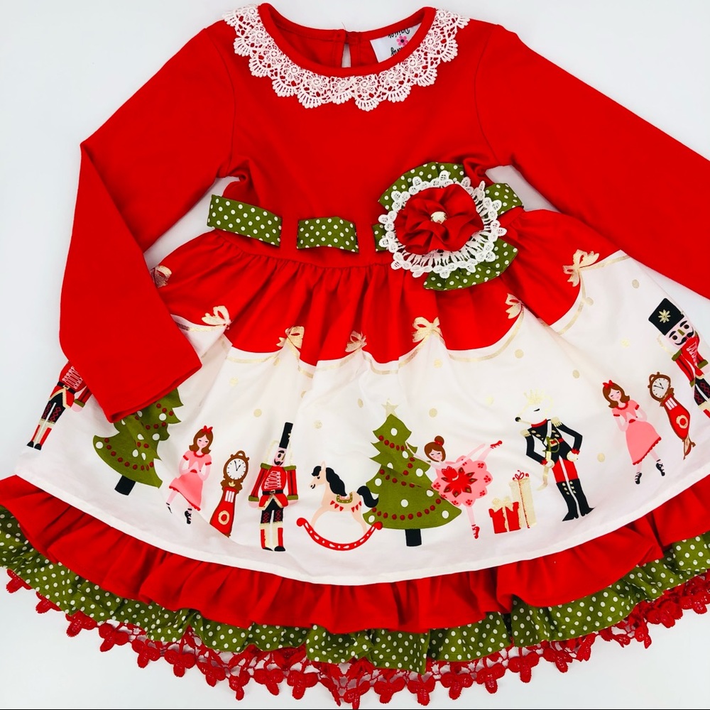 NWT Counting Daisies Nutcracker Print Holiday Christmas Ruffle Skirt Dress NEW - Picture 2 of 12